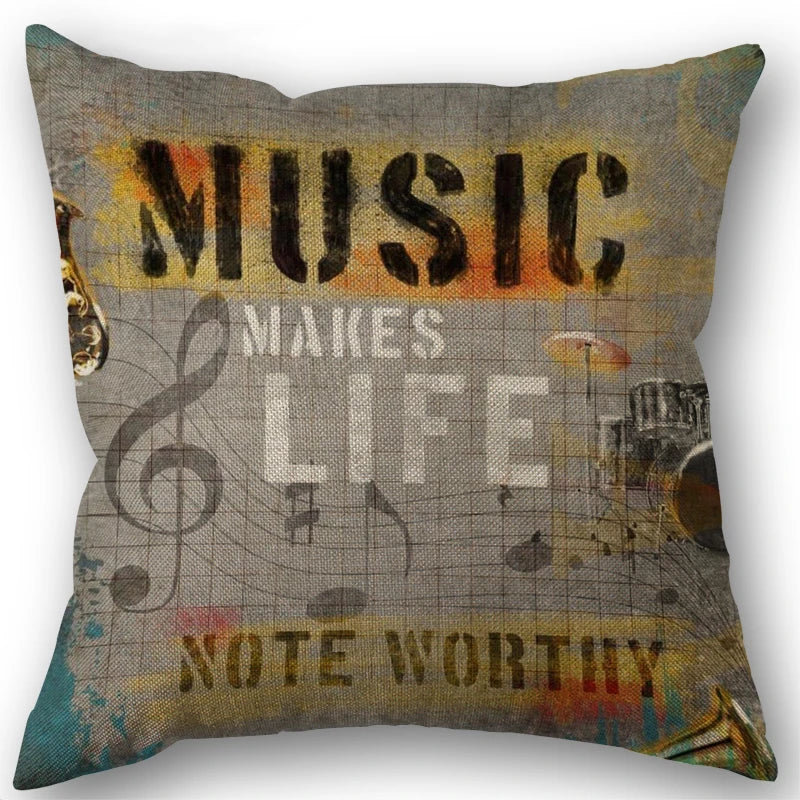 Music-Themed Decorative Pillow Cover